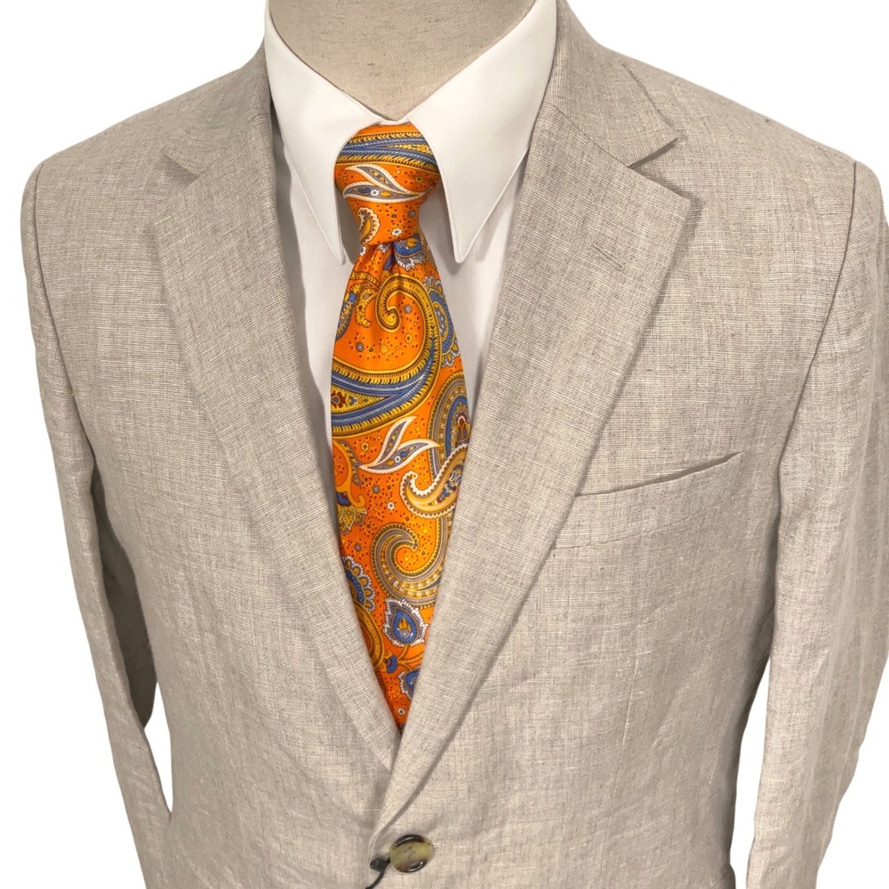 StudioSuits Blazer Mens 40R Beige Custom Linen 2 Button Lightweight Hand Made‎
